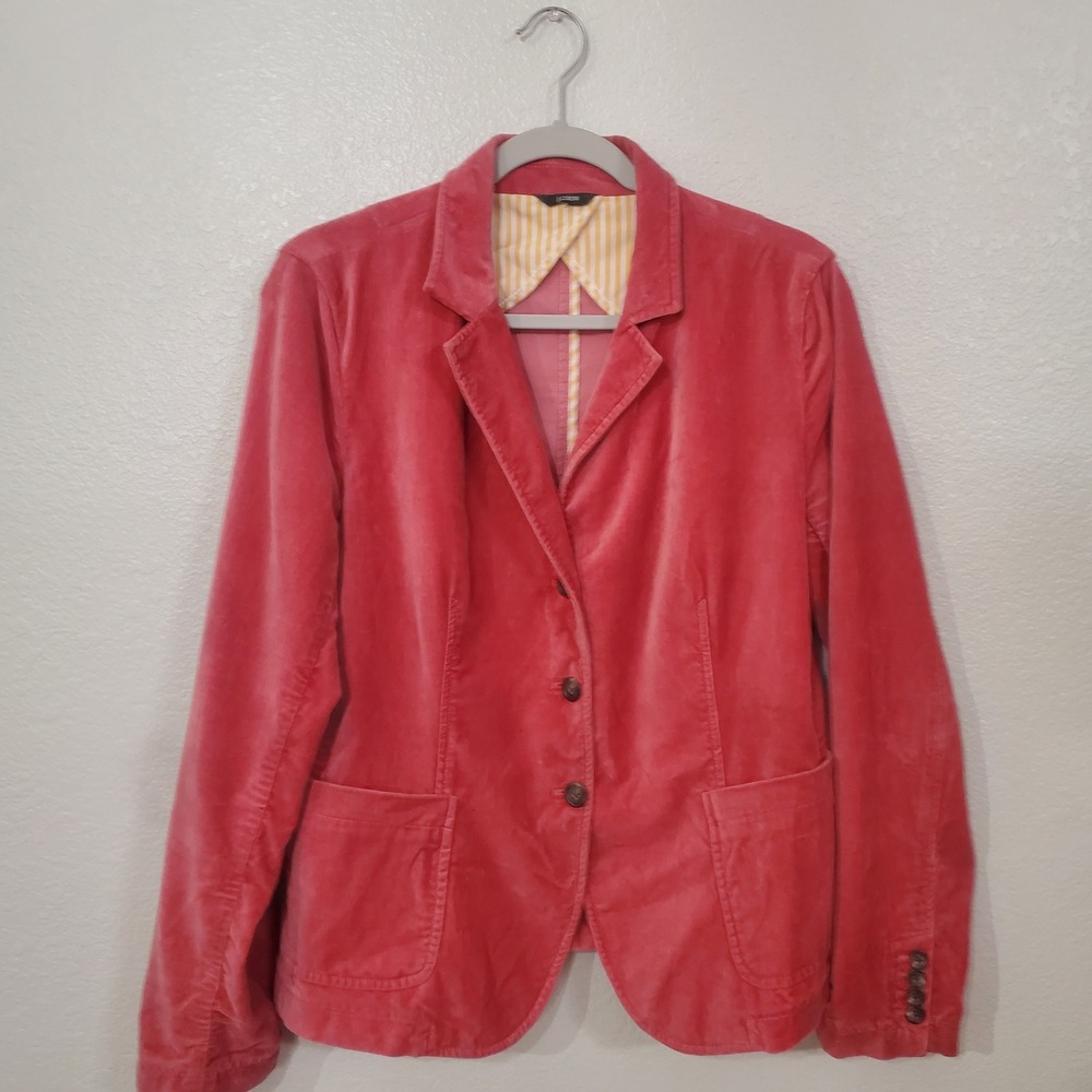 J.Crew Pink Velvet Blazer Women Schoolboy 3-Button Striped Lining - Picture 11 of 11